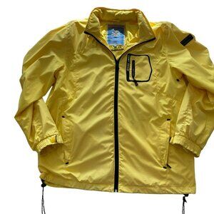 Point Zero Windbreaker Men Women Jacket Yellow/Black Pockets Zipper Hood Size L